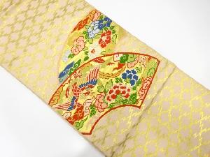 アンティーク　地紙に鳳凰・椿模様織り出し袋帯（着用可）